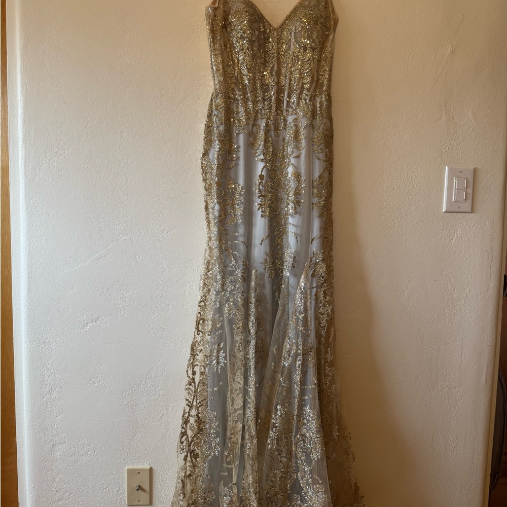 Glitter Print Mermaid Dress by Cinderella Divine J810 - Picture 4 of 14